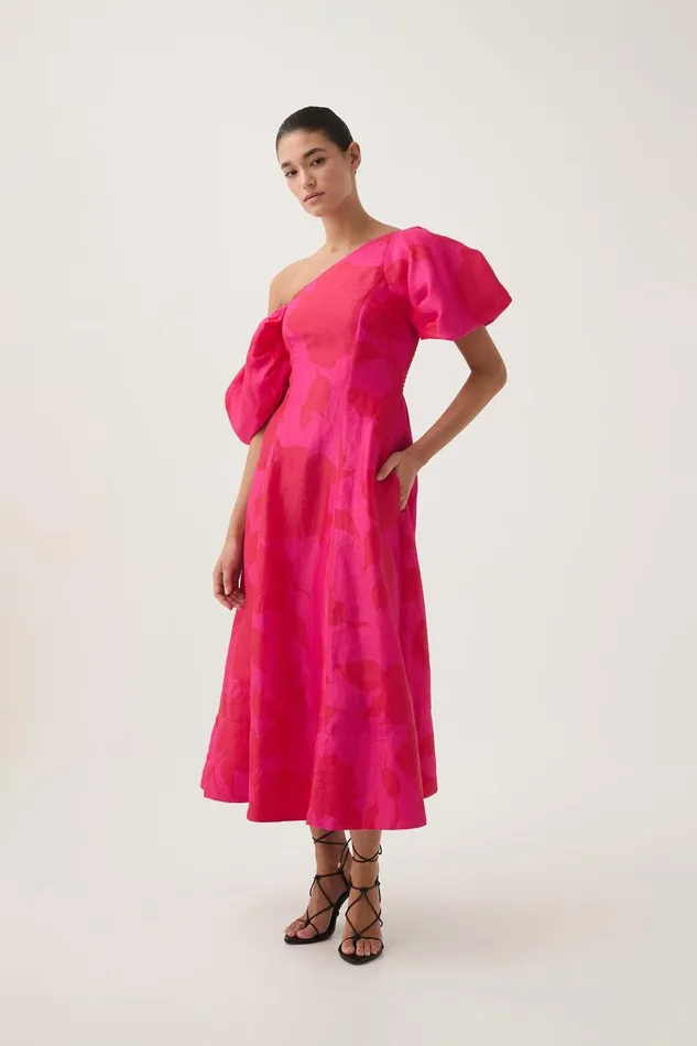 Aje Dresses Arista Tulip Sleeve Midi Dress Florescent Rose 8211 Women Aje Dresses Arista Tulip Sleeve Midi Dress Florescent Rose 8211 Women