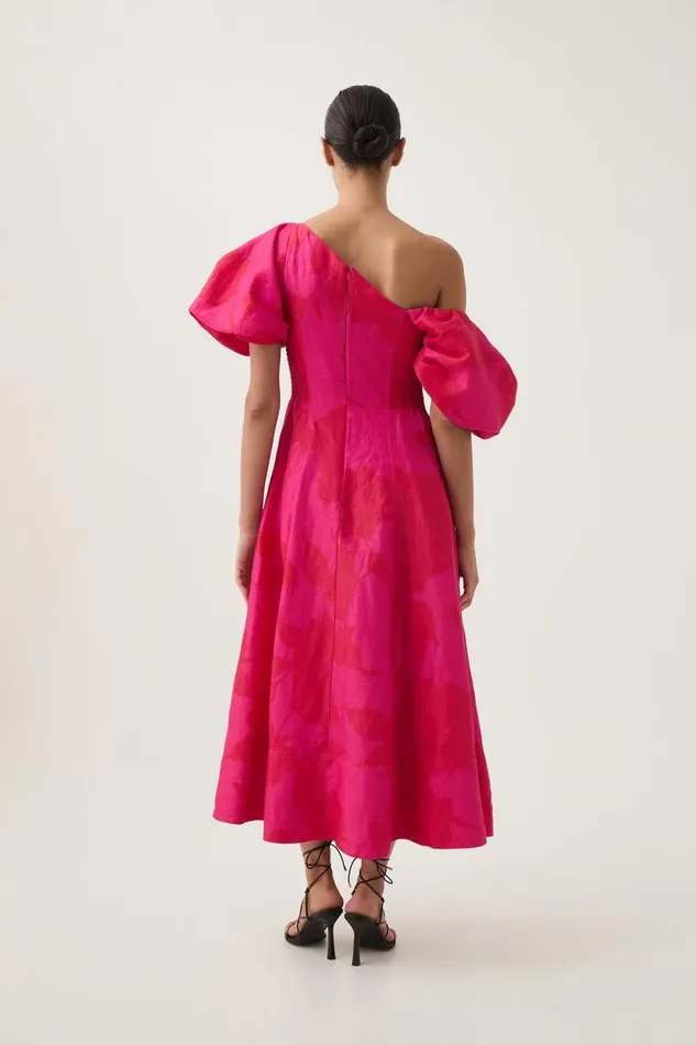 Aje Dresses Arista Tulip Sleeve Midi Dress Florescent Rose 8211 Women Aje Dresses Arista Tulip Sleeve Midi Dress Florescent Rose 8211 Women