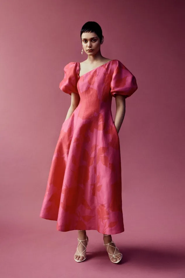 Aje Dresses Arista Tulip Sleeve Midi Dress Florescent Rose 8211 Women Aje Dresses Arista Tulip Sleeve Midi Dress Florescent Rose 8211 Women