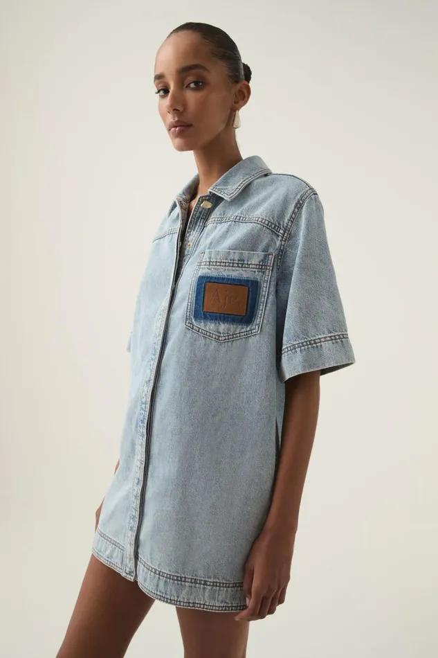 Aje Dresses Aura Denim Mini Tunic Dress Sea Spray Wash 8211 Women