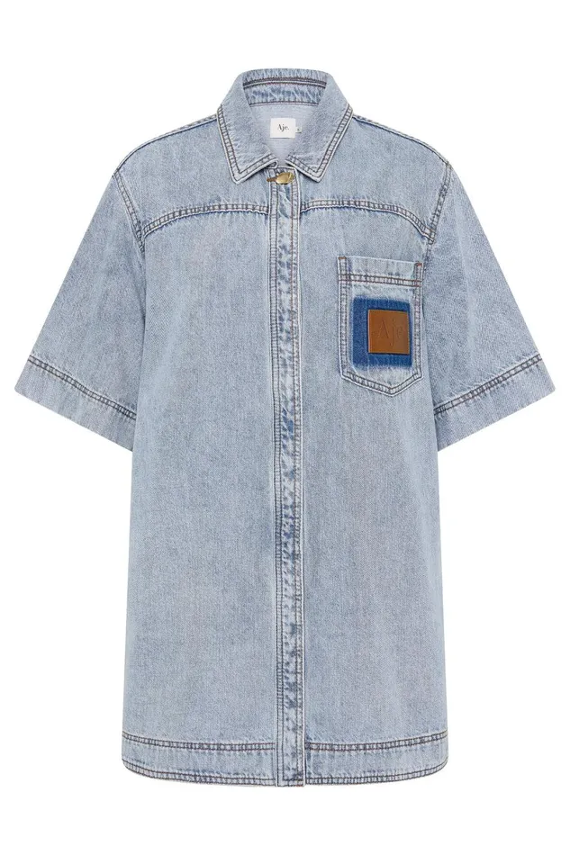 Aje Dresses Aura Denim Mini Tunic Dress Sea Spray Wash 8211 Women Aje Dresses Aura Denim Mini Tunic Dress Sea Spray Wash 8211 Women