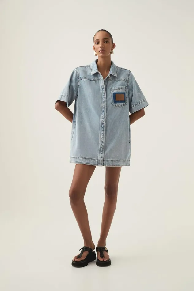 Aje Dresses Aura Denim Mini Tunic Dress Sea Spray Wash 8211 Women Aje Dresses Aura Denim Mini Tunic Dress Sea Spray Wash 8211 Women
