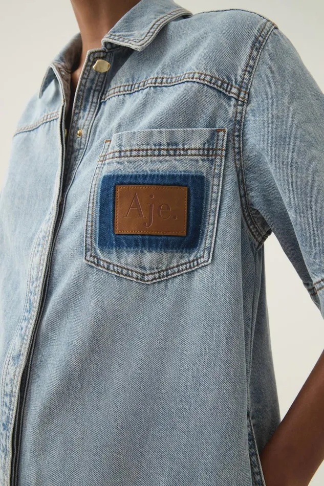 Aje Dresses Aura Denim Mini Tunic Dress Sea Spray Wash 8211 Women Aje Dresses Aura Denim Mini Tunic Dress Sea Spray Wash 8211 Women