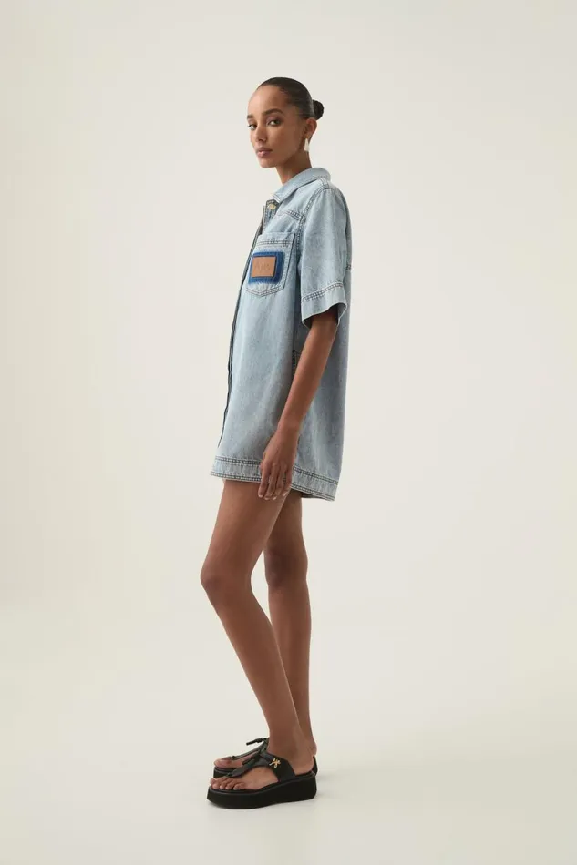 Aje Dresses Aura Denim Mini Tunic Dress Sea Spray Wash 8211 Women Aje Dresses Aura Denim Mini Tunic Dress Sea Spray Wash 8211 Women