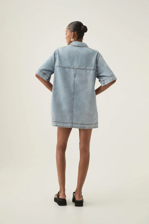 Aje Dresses Aura Denim Mini Tunic Dress Sea Spray Wash 8211 Women Aje Dresses Aura Denim Mini Tunic Dress Sea Spray Wash 8211 Women