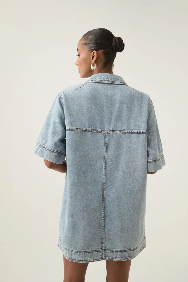 Aje Dresses Aura Denim Mini Tunic Dress Sea Spray Wash 8211 Women Aje Dresses Aura Denim Mini Tunic Dress Sea Spray Wash 8211 Women