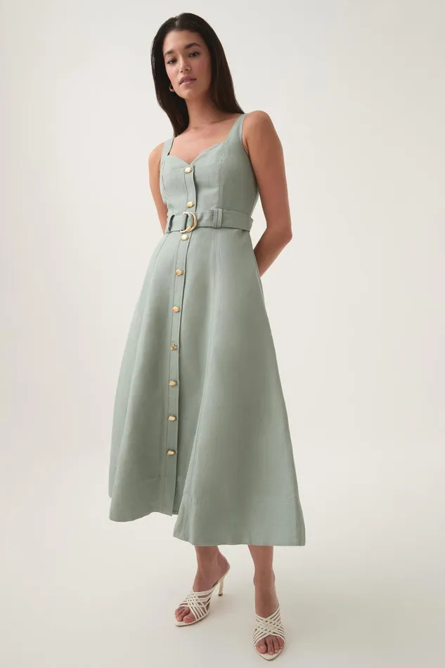 Aje Dresses Clay Belted Midi Dress Willow Green 8211 Women