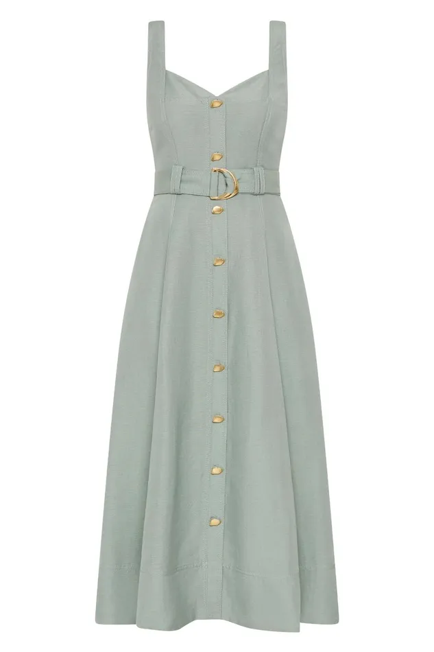Aje Dresses Clay Belted Midi Dress Willow Green 8211 Women Aje Dresses Clay Belted Midi Dress Willow Green 8211 Women