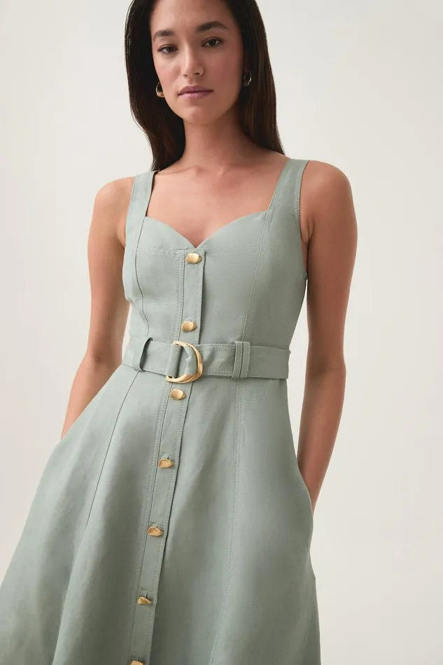 Aje Dresses Clay Belted Midi Dress Willow Green 8211 Women Aje Dresses Clay Belted Midi Dress Willow Green 8211 Women