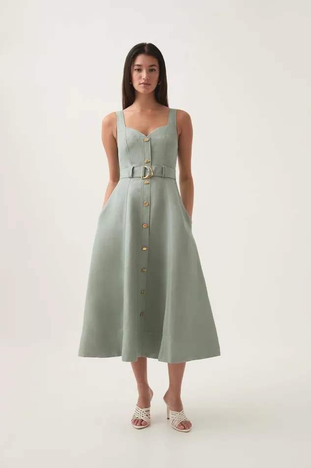 Aje Dresses Clay Belted Midi Dress Willow Green 8211 Women Aje Dresses Clay Belted Midi Dress Willow Green 8211 Women