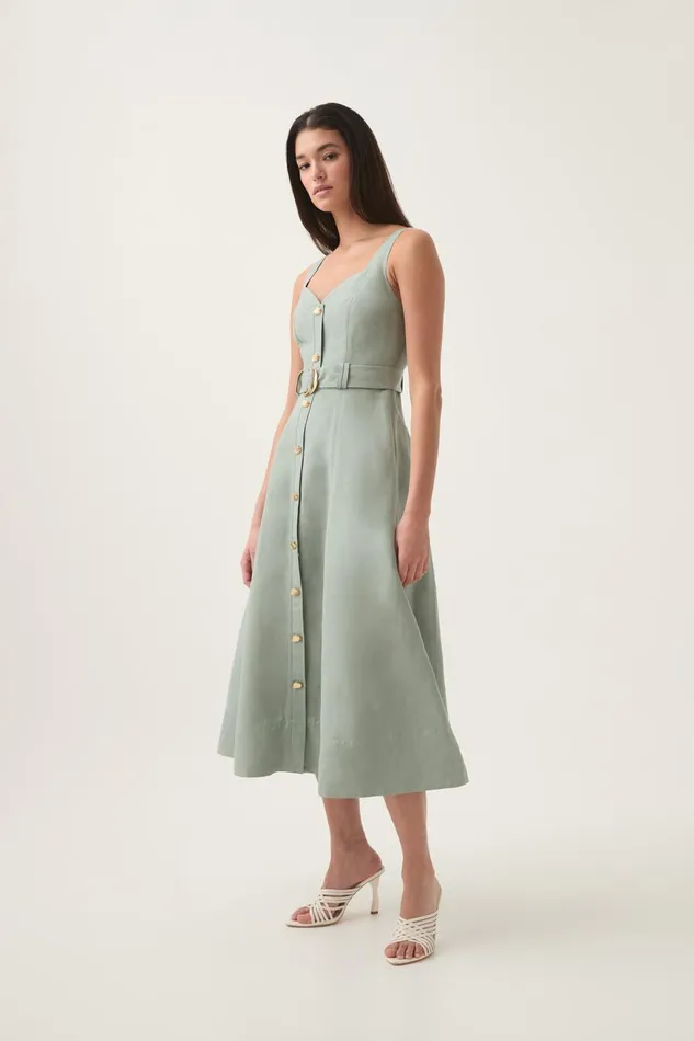 Aje Dresses Clay Belted Midi Dress Willow Green 8211 Women Aje Dresses Clay Belted Midi Dress Willow Green 8211 Women