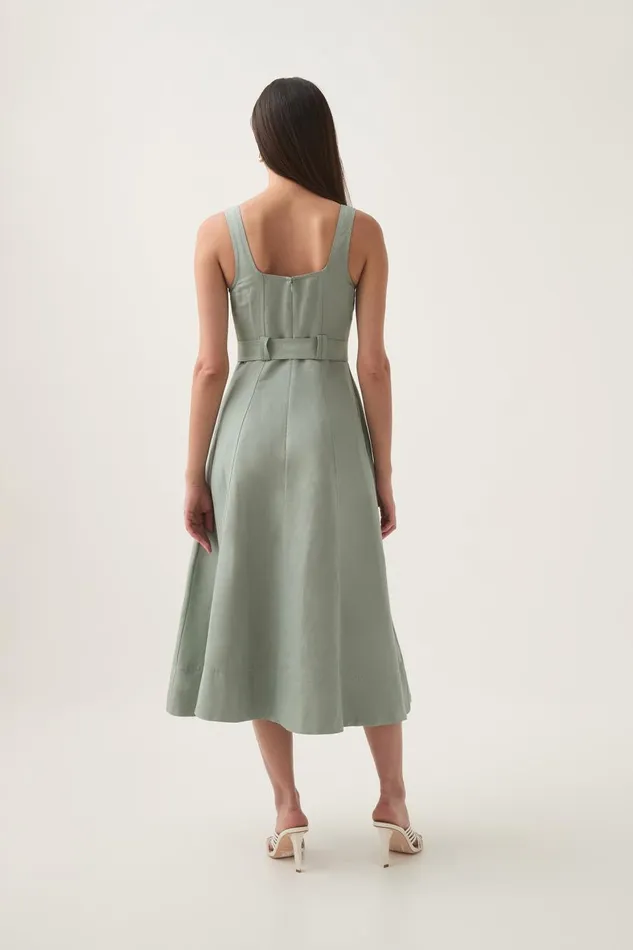 Aje Dresses Clay Belted Midi Dress Willow Green 8211 Women Aje Dresses Clay Belted Midi Dress Willow Green 8211 Women