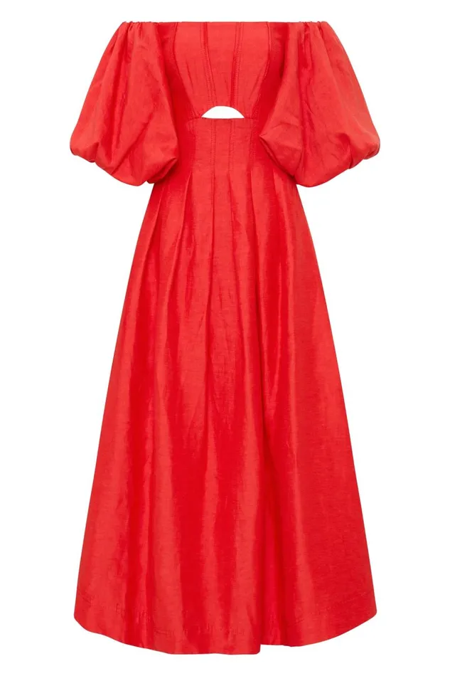 Aje Dresses Eugenie Off Shoulder Midi Dress Scarlet Red 8211 Women Aje Dresses Eugenie Off Shoulder Midi Dress Scarlet Red 8211 Women