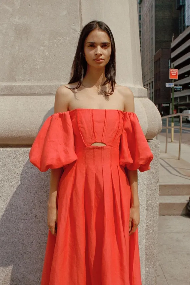 Aje Dresses Eugenie Off Shoulder Midi Dress Scarlet Red 8211 Women Aje Dresses Eugenie Off Shoulder Midi Dress Scarlet Red 8211 Women