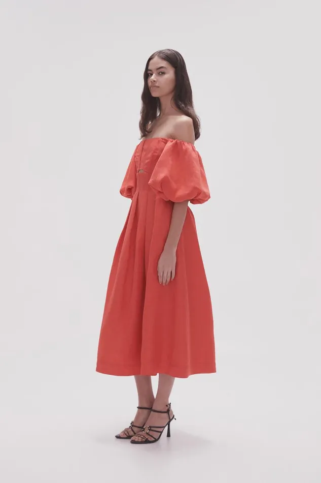 Aje Dresses Eugenie Off Shoulder Midi Dress Scarlet Red 8211 Women Aje Dresses Eugenie Off Shoulder Midi Dress Scarlet Red 8211 Women