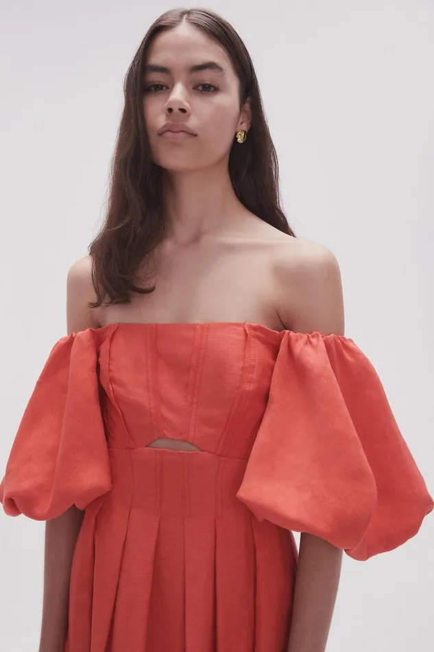 Aje Dresses Eugenie Off Shoulder Midi Dress Scarlet Red 8211 Women Aje Dresses Eugenie Off Shoulder Midi Dress Scarlet Red 8211 Women