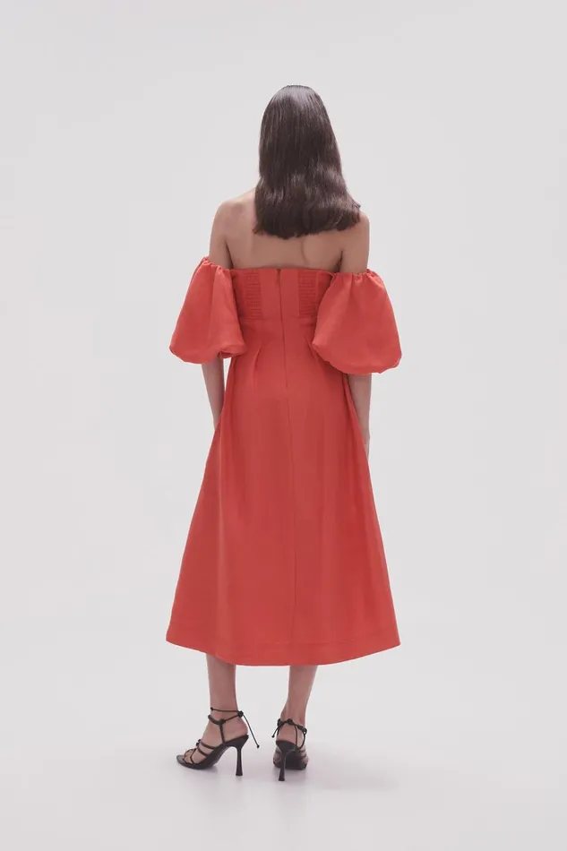 Aje Dresses Eugenie Off Shoulder Midi Dress Scarlet Red 8211 Women Aje Dresses Eugenie Off Shoulder Midi Dress Scarlet Red 8211 Women