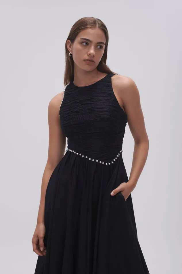 Aje Dresses Florence Pearl Trim Midi Dress Black 8211 Women Aje Dresses Florence Pearl Trim Midi Dress Black 8211 Women