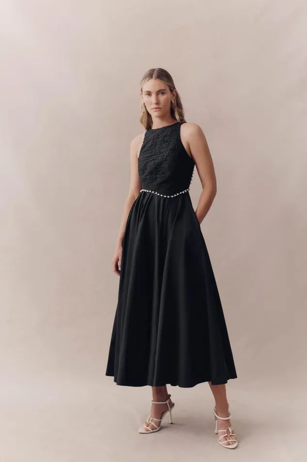 Aje Dresses Florence Pearl Trim Midi Dress Black 8211 Women Aje Dresses Florence Pearl Trim Midi Dress Black 8211 Women
