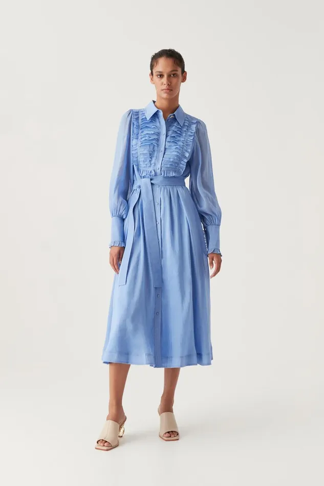 Aje Dresses Iris Pleated Bib Midi Dress Mist Blue 8211 Women