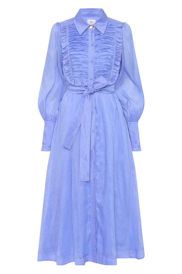 Aje Dresses Iris Pleated Bib Midi Dress Mist Blue 8211 Women Aje Dresses Iris Pleated Bib Midi Dress Mist Blue 8211 Women