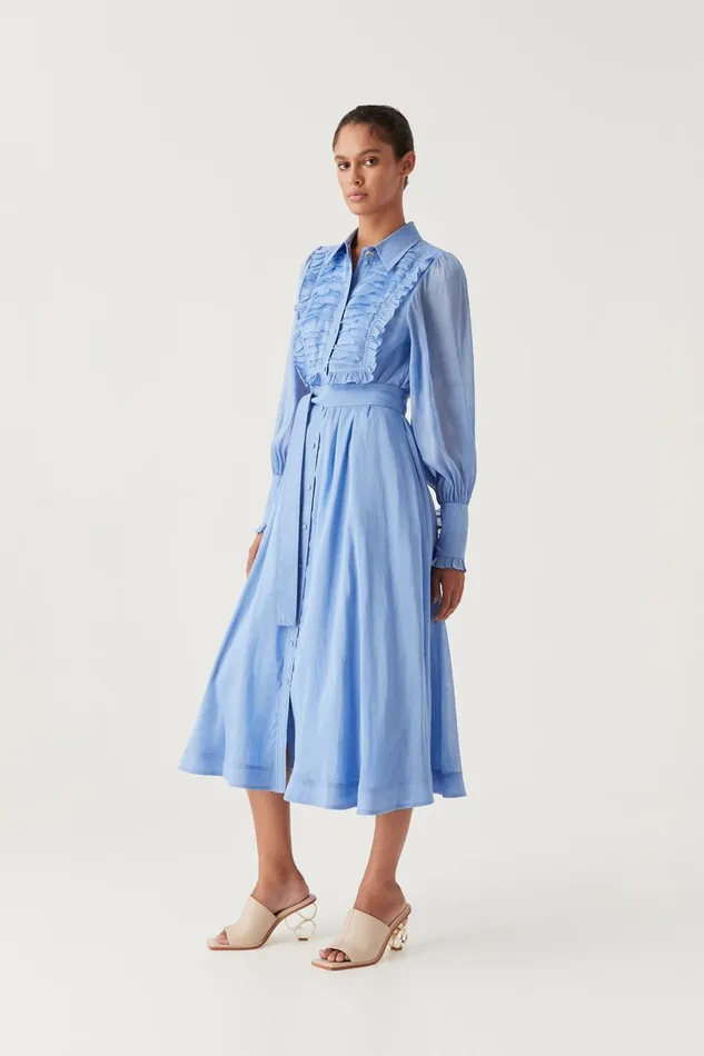 Aje Dresses Iris Pleated Bib Midi Dress Mist Blue 8211 Women Aje Dresses Iris Pleated Bib Midi Dress Mist Blue 8211 Women