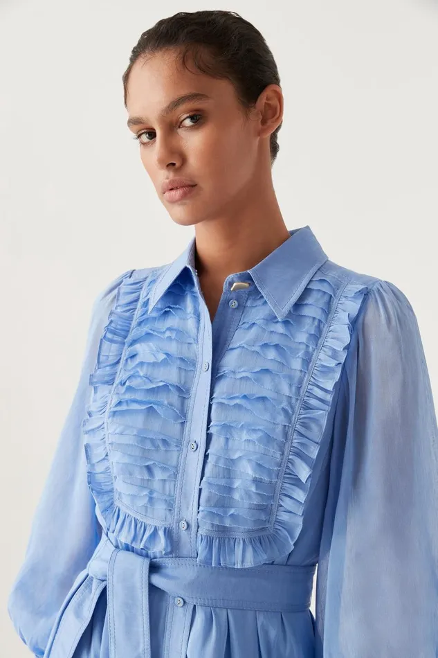 Aje Dresses Iris Pleated Bib Midi Dress Mist Blue 8211 Women Aje Dresses Iris Pleated Bib Midi Dress Mist Blue 8211 Women