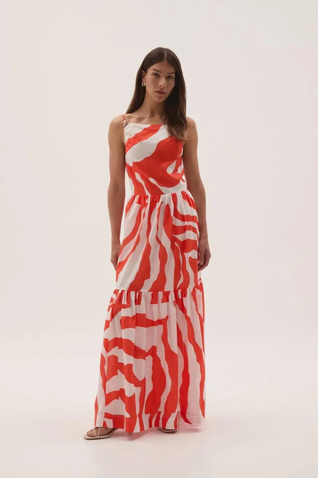 Aje Dresses Marley Tiered Maxi Dress Coral Zebra 8211 Women