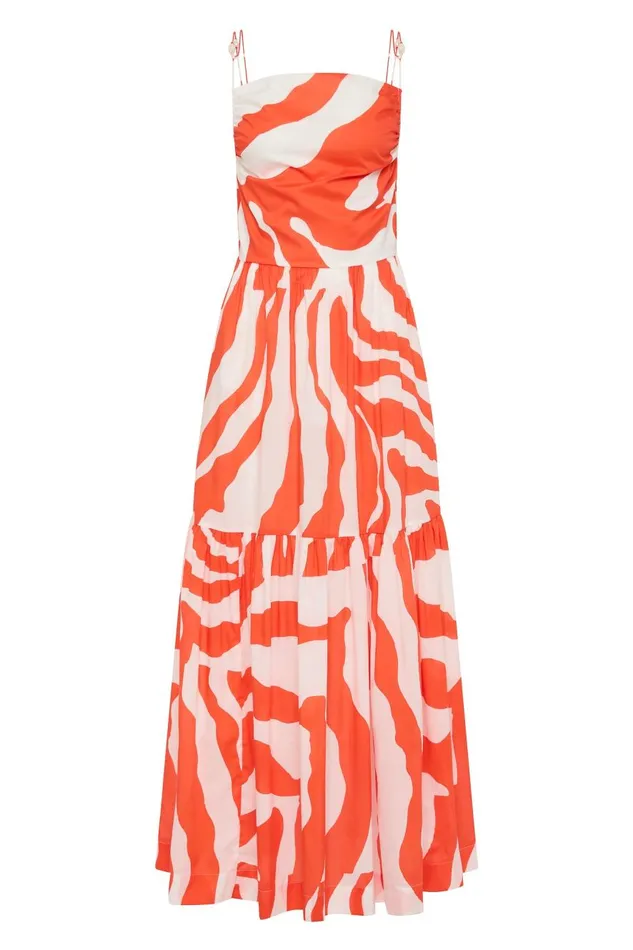 Aje Dresses Marley Tiered Maxi Dress Coral Zebra 8211 Women Aje Dresses Marley Tiered Maxi Dress Coral Zebra 8211 Women