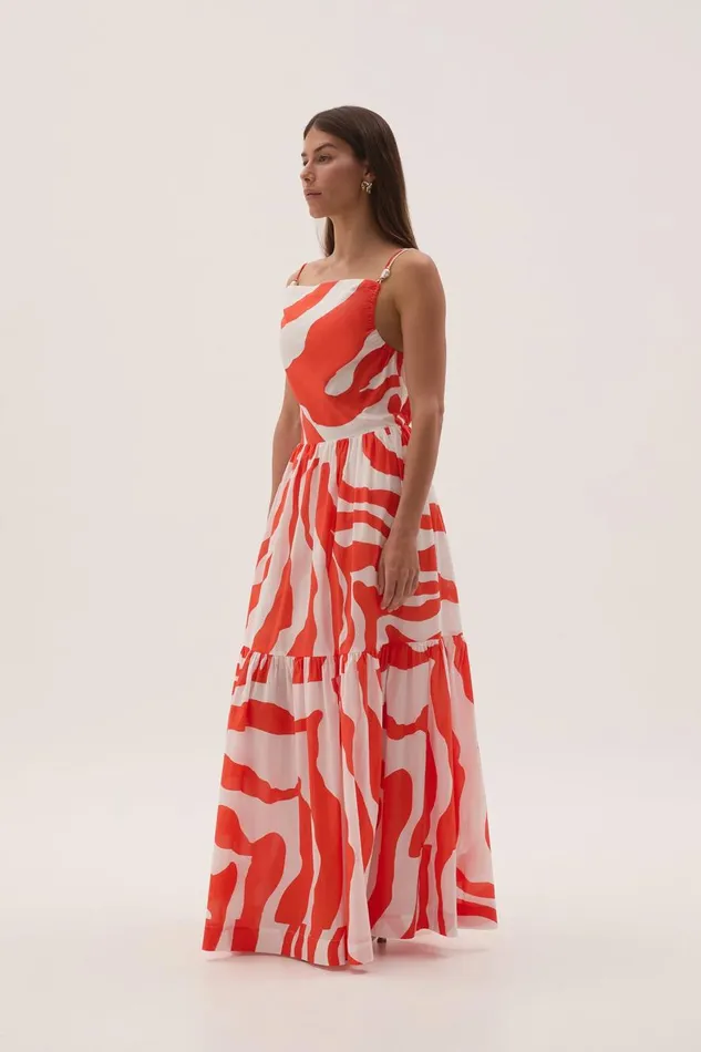 Aje Dresses Marley Tiered Maxi Dress Coral Zebra 8211 Women Aje Dresses Marley Tiered Maxi Dress Coral Zebra 8211 Women