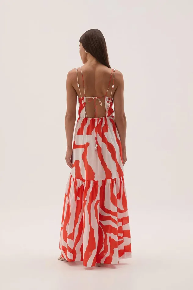 Aje Dresses Marley Tiered Maxi Dress Coral Zebra 8211 Women Aje Dresses Marley Tiered Maxi Dress Coral Zebra 8211 Women