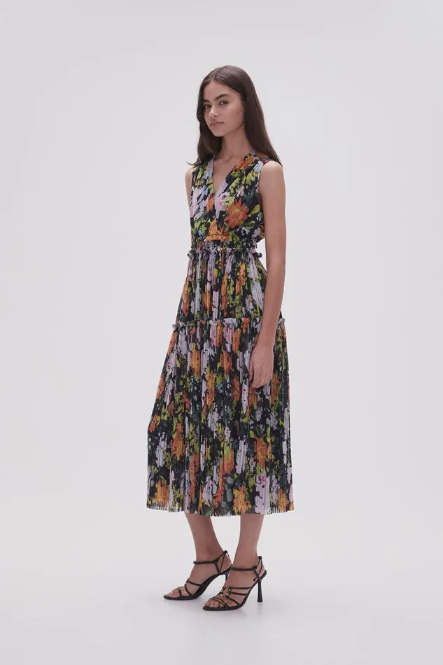 Aje Dresses Marlowe Shirred Midi Dress Midnight Floral 8211 Women Aje Dresses Marlowe Shirred Midi Dress Midnight Floral 8211 Women