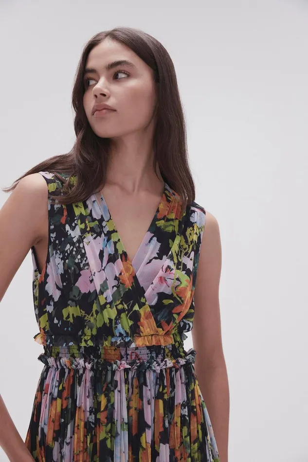 Aje Dresses Marlowe Shirred Midi Dress Midnight Floral 8211 Women Aje Dresses Marlowe Shirred Midi Dress Midnight Floral 8211 Women