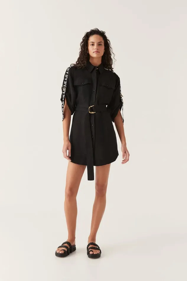 Aje Dresses Signal Logo Shirt Mini Dress Black 8211 Women