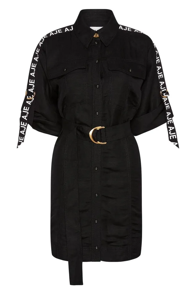 Aje Dresses Signal Logo Shirt Mini Dress Black 8211 Women Aje Dresses Signal Logo Shirt Mini Dress Black 8211 Women