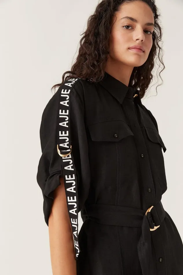 Aje Dresses Signal Logo Shirt Mini Dress Black 8211 Women Aje Dresses Signal Logo Shirt Mini Dress Black 8211 Women