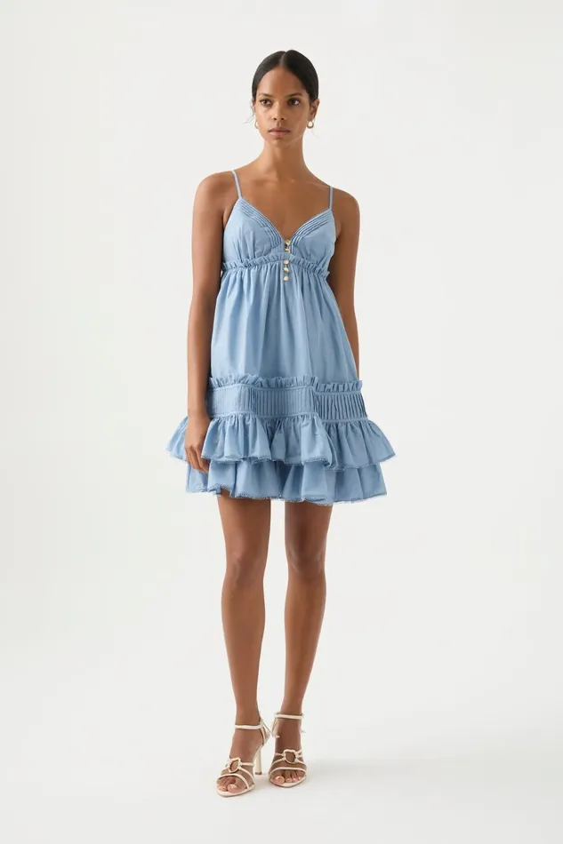 Aje Dresses Talia Flounce Mini Dress Steel Blue 8211 Women