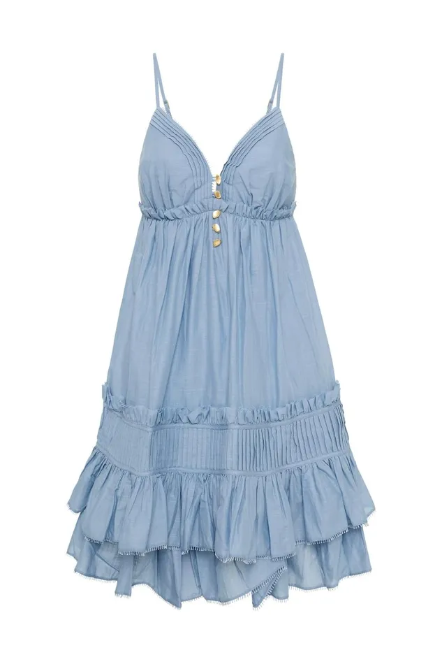 Aje Dresses Talia Flounce Mini Dress Steel Blue 8211 Women Aje Dresses Talia Flounce Mini Dress Steel Blue 8211 Women