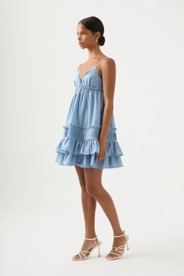 Aje Dresses Talia Flounce Mini Dress Steel Blue 8211 Women Aje Dresses Talia Flounce Mini Dress Steel Blue 8211 Women