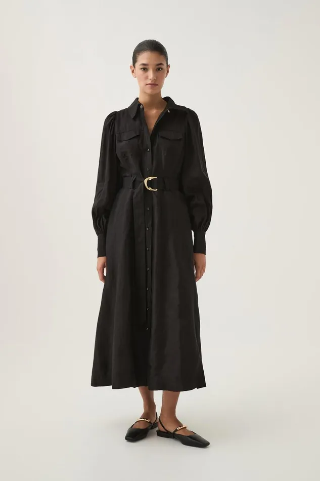 Aje Dresses Tasmin Belted Midi Dress Black 8211 Women