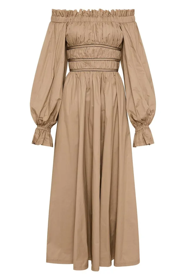 Aje Dresses Wattle Off Shoulder Midi Dress Taupe Grey 8211 Women Aje Dresses Wattle Off Shoulder Midi Dress Taupe Grey 8211 Women