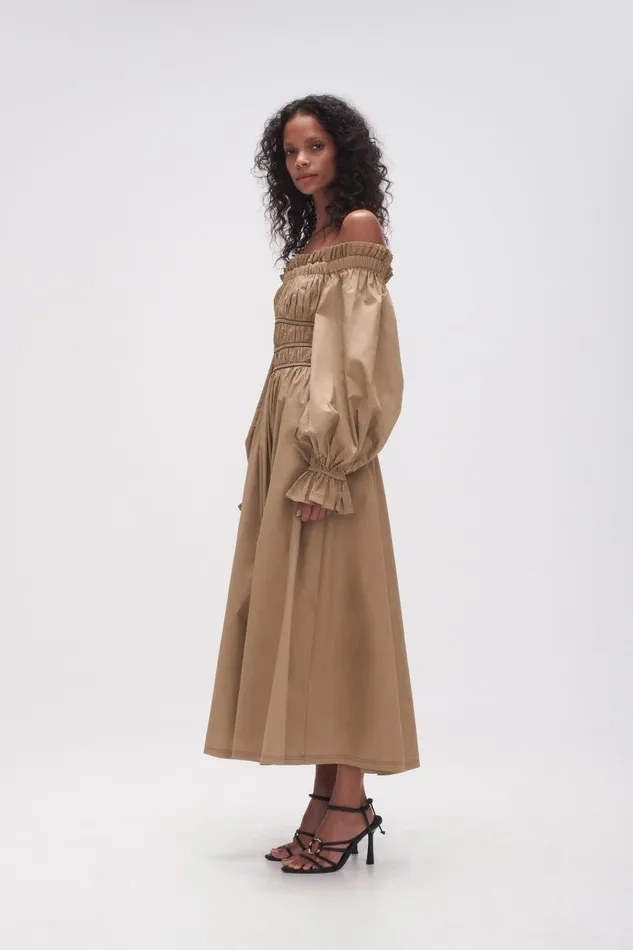Aje Dresses Wattle Off Shoulder Midi Dress Taupe Grey 8211 Women Aje Dresses Wattle Off Shoulder Midi Dress Taupe Grey 8211 Women