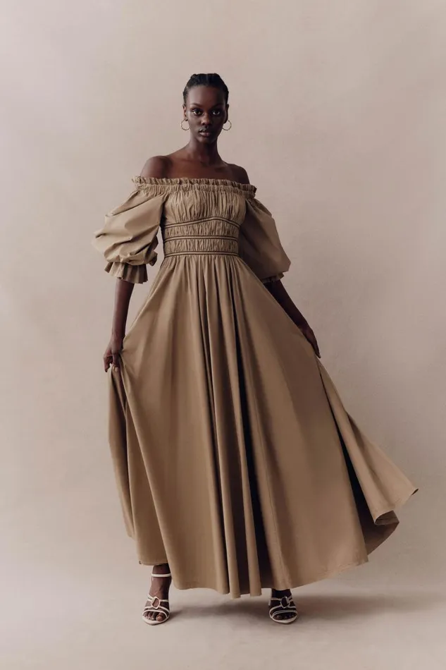 Aje Dresses Wattle Off Shoulder Midi Dress Taupe Grey 8211 Women Aje Dresses Wattle Off Shoulder Midi Dress Taupe Grey 8211 Women