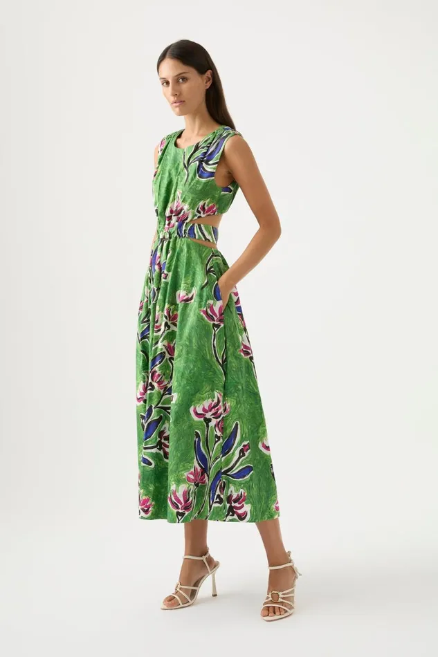Aje Dresses Zorina Tie Midi Dress Native Gumnut Floral 8211 Women