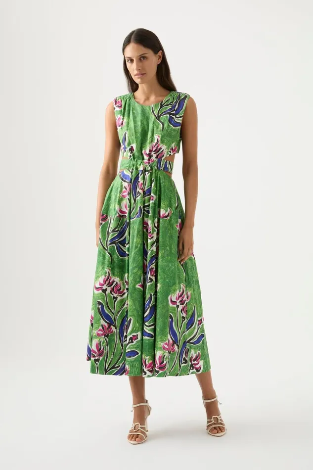 Aje Dresses Zorina Tie Midi Dress Native Gumnut Floral 8211 Women Aje Dresses Zorina Tie Midi Dress Native Gumnut Floral 8211 Women