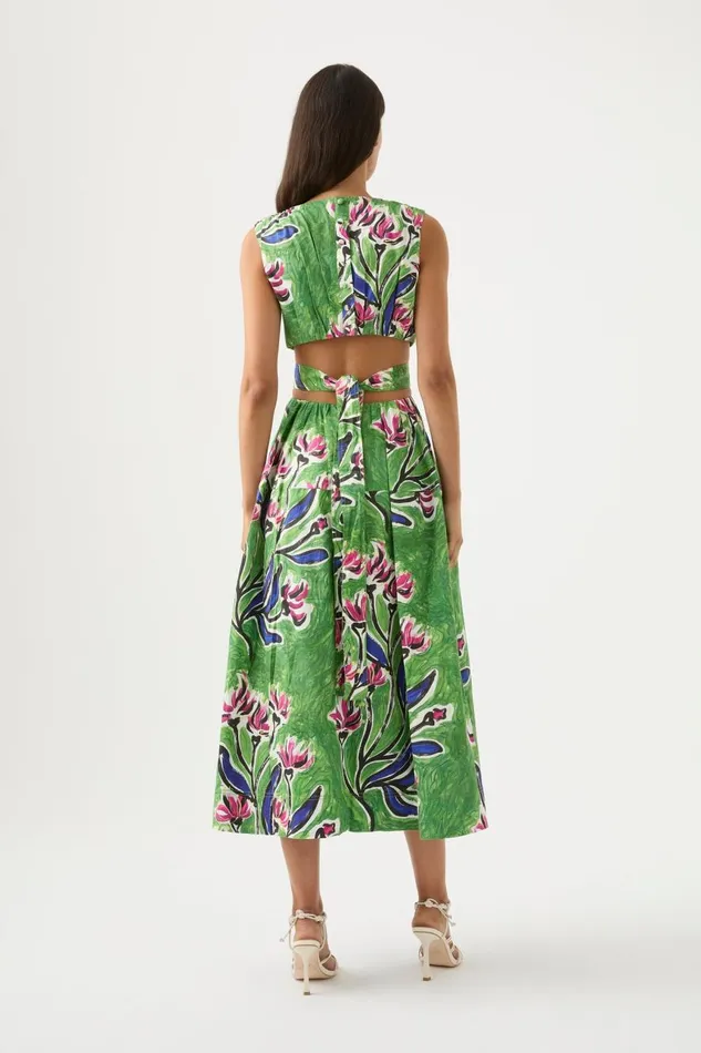 Aje Dresses Zorina Tie Midi Dress Native Gumnut Floral 8211 Women Aje Dresses Zorina Tie Midi Dress Native Gumnut Floral 8211 Women