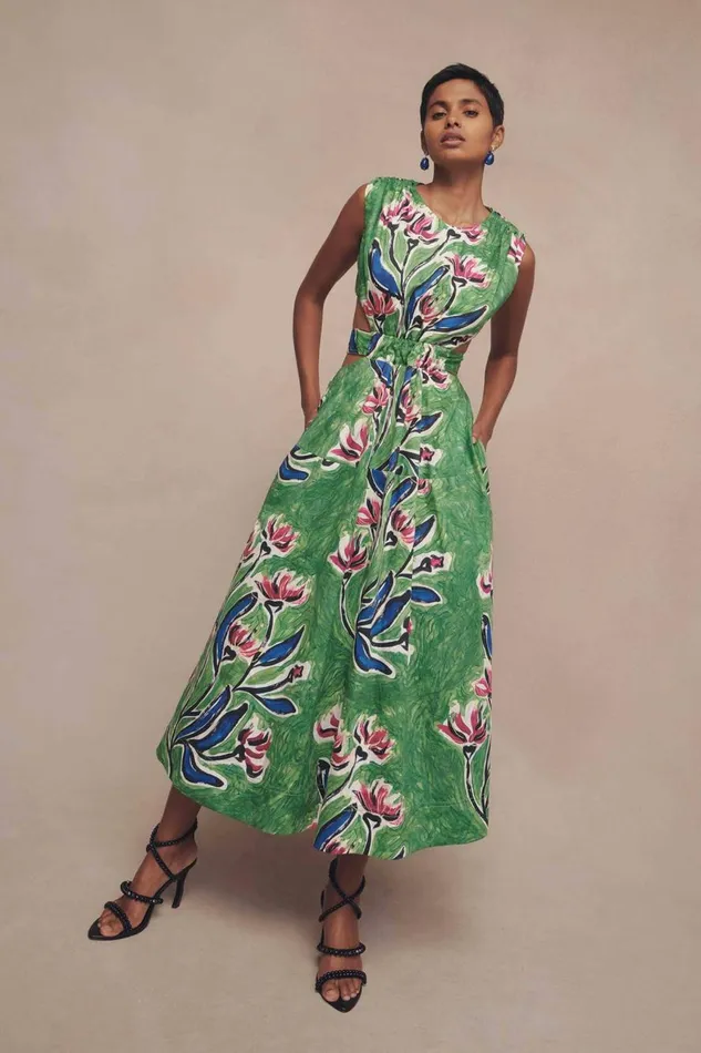 Aje Dresses Zorina Tie Midi Dress Native Gumnut Floral 8211 Women Aje Dresses Zorina Tie Midi Dress Native Gumnut Floral 8211 Women