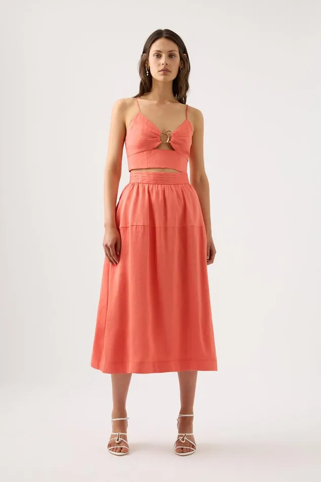 Aje Skirts Shelly Flare Tuck Midi Skirt Coral 8211 Women