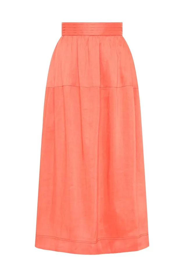 Aje Skirts Shelly Flare Tuck Midi Skirt Coral 8211 Women