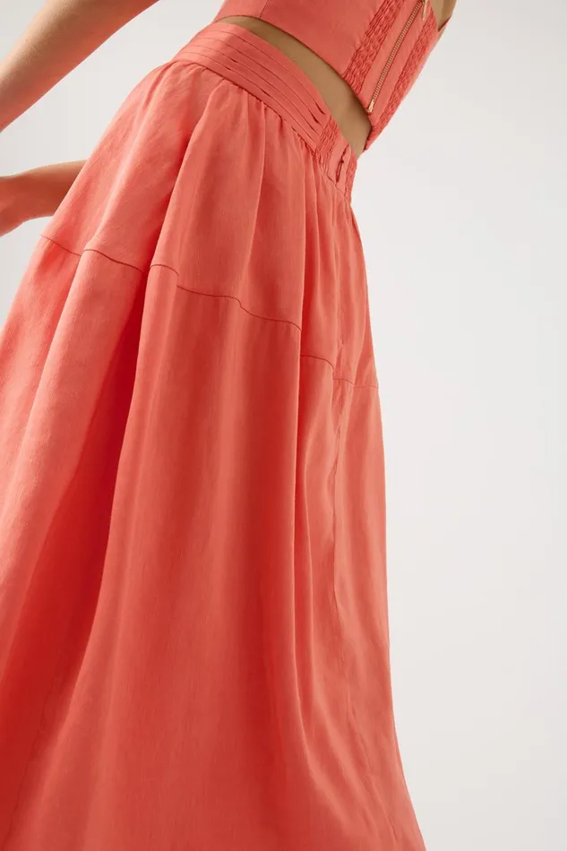Aje Skirts Shelly Flare Tuck Midi Skirt Coral 8211 Women